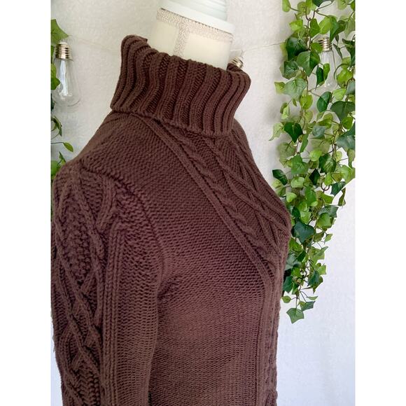 Eddie Bauer Vintage Brown Cable Knit Turtle Neck Sweater Women's SZ Large - Picture 9 of 10